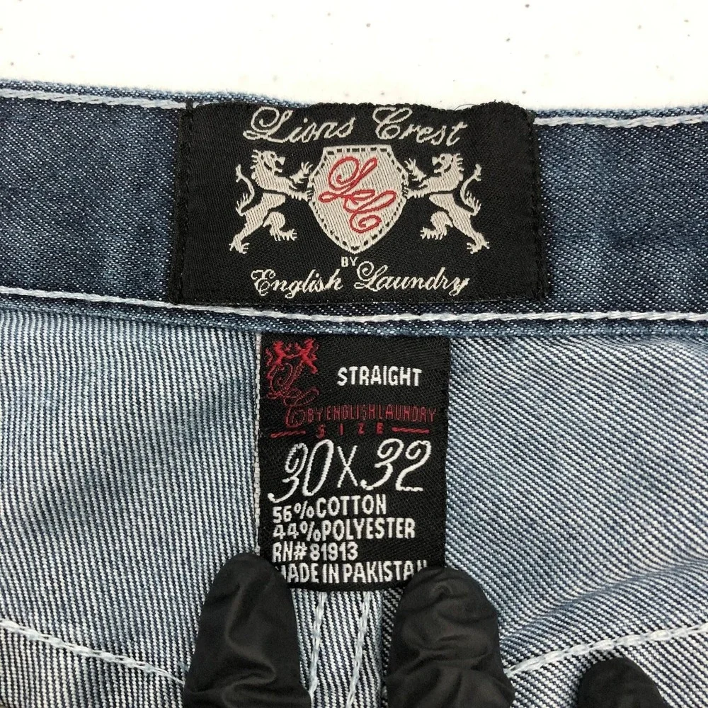 Lions Crest English Laundry Jeans Mens 30x32 Blue Straight Denim Embroidered